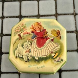 Charming Green Tin Box with Lamb Design